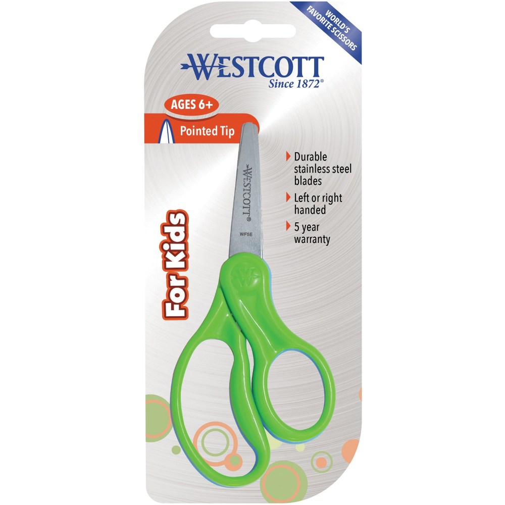 Westcott 5in Pointed Kid Scissors - 5in Overall Length - Stainless Steel - Pointed Tip - Assorted - 30 / Pack MPN:16657