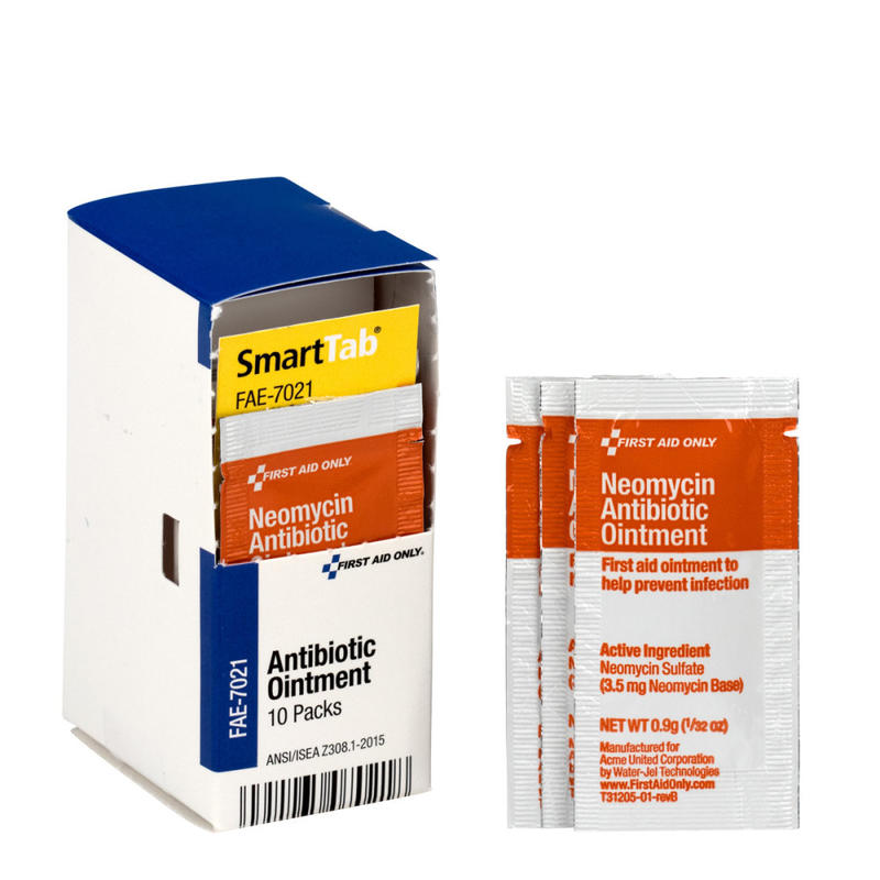 First Aid Only SmartCompliance Antibiotic Ointment Packets, 0.9 Oz, Box Of 10 (Min Order Qty 12) MPN:FAE7021