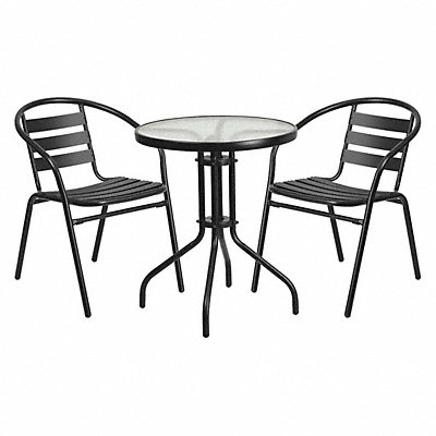 Patio Table Set Blk Rnd Triple Slat Back MPN:TLH-071RD-017CBK2-GG