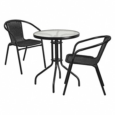 Patio Table Set Blk Rnd 2 Rattan Chairs MPN:TLH-071RD-037BK2-GG