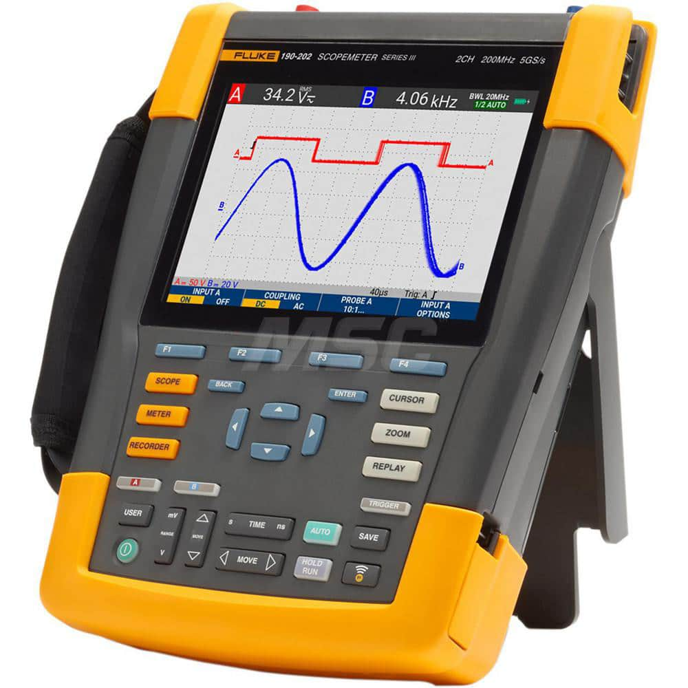 Oscilloscopes, Oscilloscope Type: Portable Oscilloscope , Bandwidth (MHz): 200 , Number of Channels: 2 , Display Type: LCD  MPN:FLUKE-190-202-I