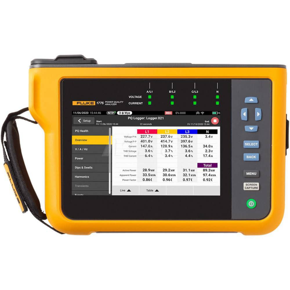 Power Meters, Number of Phases: 3, Maximum Current Capability (A): 6000, Minimum Current Capability (A): 2000, Current Channels: 4, Maximum Voltage: 600 V MPN:FLUKE-1775