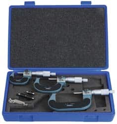 Mechanical Outside Micrometer Set: 3 Pc, 0 to 3