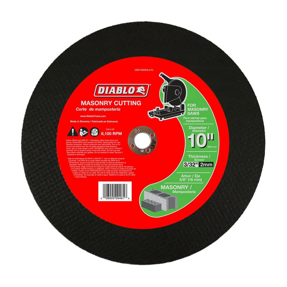 Cutoff Wheels, Wheel Diameter (Inch): 10 , Wheel Thickness (Inch): 3/32 , Hole Size (Inch): 5/8 , Abrasive Material: Silicon Carbide , Reinforced: Reinforced  MPN:DBD100093L01C