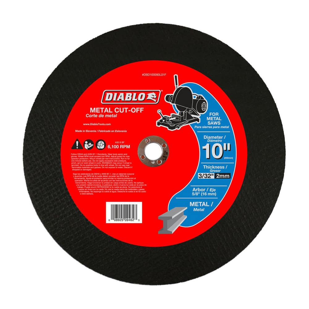 Cutoff Wheels, Wheel Diameter (Inch): 10 , Wheel Thickness (Inch): 3/32 , Hole Size (Inch): 5/8 , Abrasive Material: Aluminum Oxide , Reinforced: Reinforced  MPN:DBD100093L01F