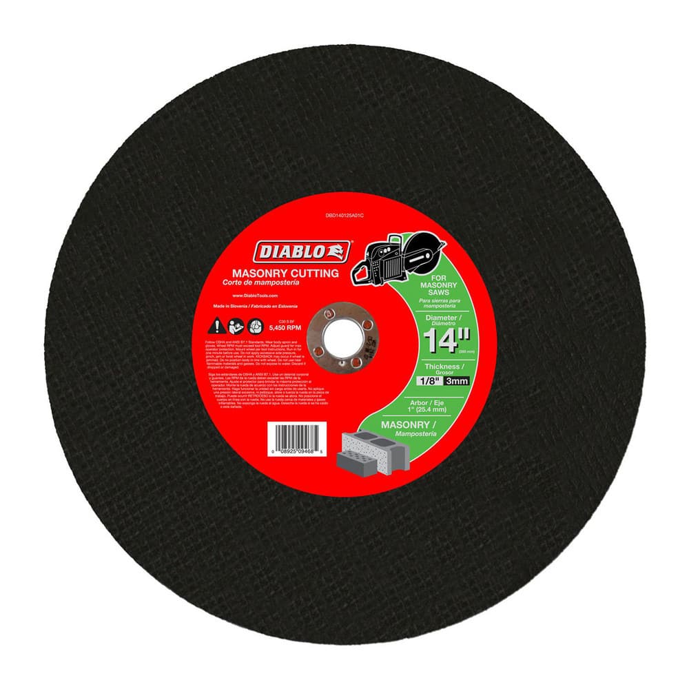 Cutoff Wheels, Wheel Diameter (Inch): 14 , Wheel Thickness (Inch): 1/8 , Hole Size (Inch): 1 , Abrasive Material: Silicon Carbide , Reinforced: Reinforced  MPN:DBD140125A01C