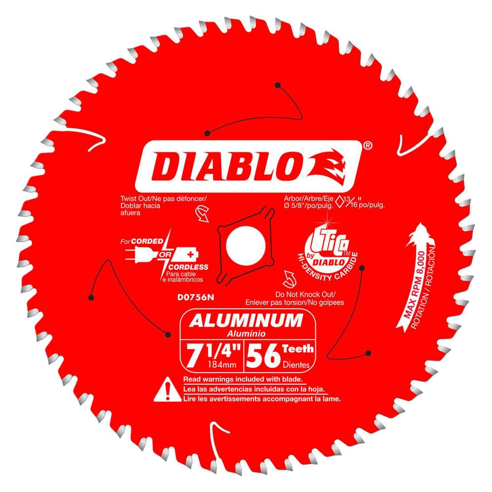 Wet & Dry-Cut Saw Blades, Blade Diameter (Inch): 7-1/4 , Blade Material: Carbide-Tipped , Blade Thickness (Decimal Inch): 1.1060 , Number of Teeth: 56  MPN:D0756NA