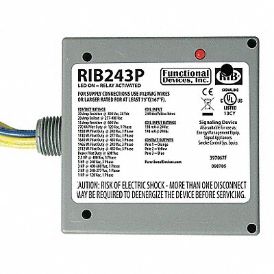 Prewired Relay 24VAC/DC 20A 3PST-NO MPN:RIB243P