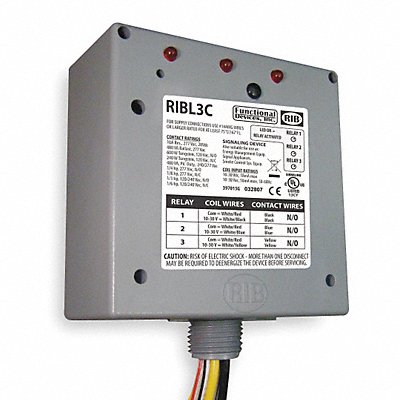 Prewired Relay 10-30VAC/DC 10A 3 SPST-NO MPN:RIBL3C