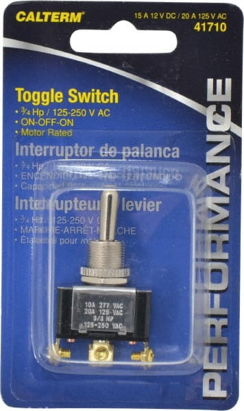 3 Position, 12 Volt, 15 Amp, 1/2 Hole Diam, Metal Toggle Switch MPN:41710