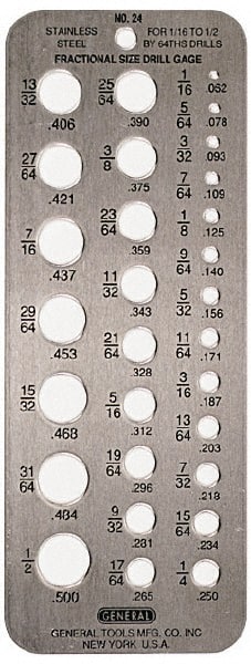 1/16 Inch to 1/2 Inch Hole Size Drill Gage MPN:24