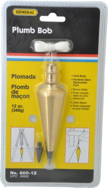 5 Inch Long, 1-3/8 Inch Diameter Brass Plumb Bob MPN:800-12