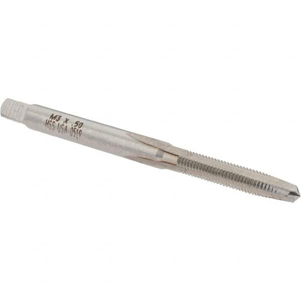 Straight Flute Tap: M3x0.50 Metric Coarse, 3 Flutes, Taper, High Speed Steel, Bright/Uncoated MPN:19221
