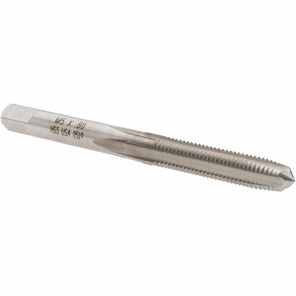 Straight Flute Tap: M5x0.80 Metric Coarse, 4 Flutes, Taper, High Speed Steel, Bright/Uncoated MPN:19281