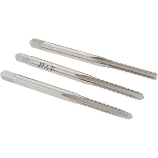 Tap Set: M3 x 0.5 Metric Coarse, 3 Flute, Bottoming Plug & Taper, High Speed Steel, Bright Finish MPN:20421