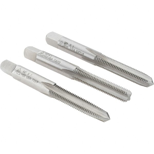 Tap Set: M7 x 1 Metric Coarse, 4 Flute, Bottoming Plug & Taper, High Speed Steel, Bright Finish MPN:20425