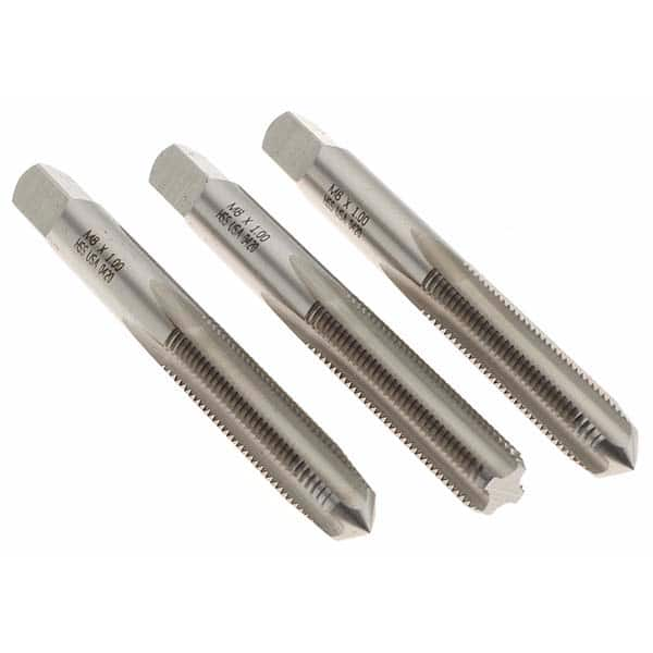 Tap Set: M8 x 1 Metric Fine, 4 Flute, Bottoming Plug & Taper, High Speed Steel, Bright Finish MPN:20426