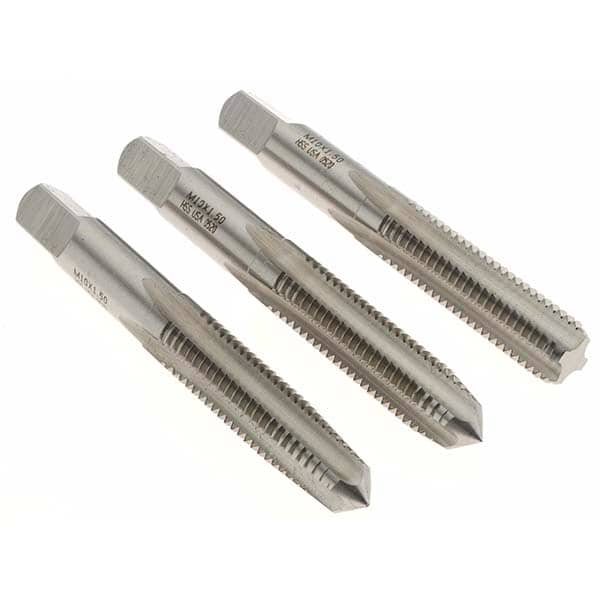 Tap Set: M10 x 1.5 Metric Coarse, 4 Flute, Bottoming Plug & Taper, High Speed Steel, Bright Finish MPN:20429