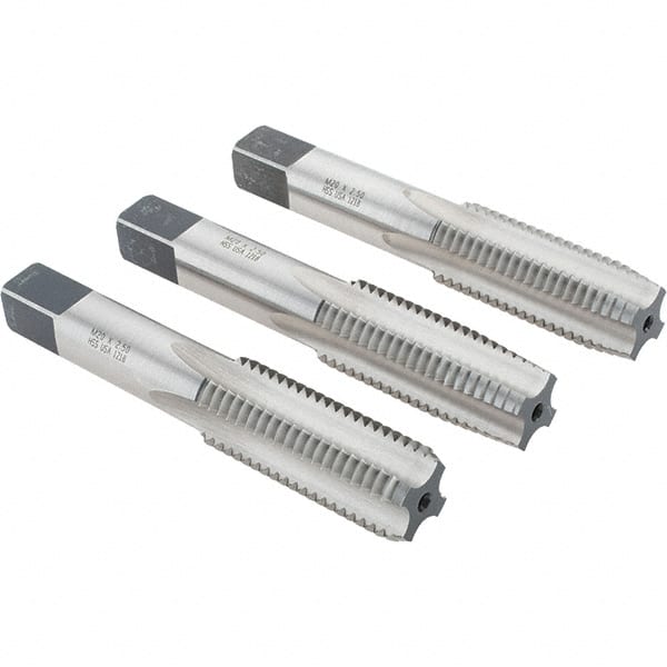 Tap Set: M20 x 2.5 Metric Coarse, 4 Flute, Bottoming Plug & Taper, High Speed Steel, Bright Finish MPN:20439