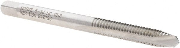 Spiral Point Tap: #8-32 UNC, 2 Flutes, Plug Chamfer, 2B Class of Fit, High-Speed Steel, Bright/Uncoated MPN:MT3634029
