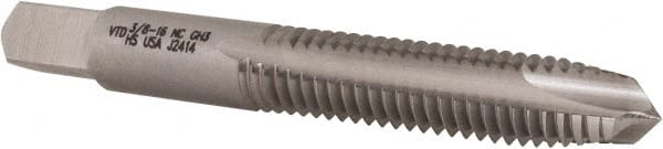 Spiral Point Tap: 3/8-16 UNC, 3 Flutes, Plug Chamfer, 2B Class of Fit, High-Speed Steel, Bright/Uncoated MPN:357520