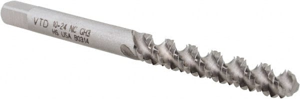 Spiral Flute Tap: #10-24 UNC, 3 Flutes, Bottoming, 2/2B/3B Class of Fit, High Speed Steel, Bright/Uncoated MPN:367313