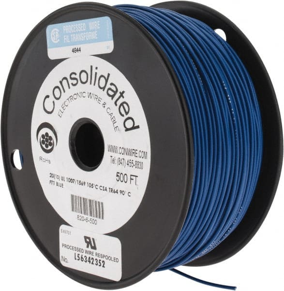 20 AWG, 10 Strand, 500' OAL, Tinned Copper Hook Up Wire MPN:820-6-500