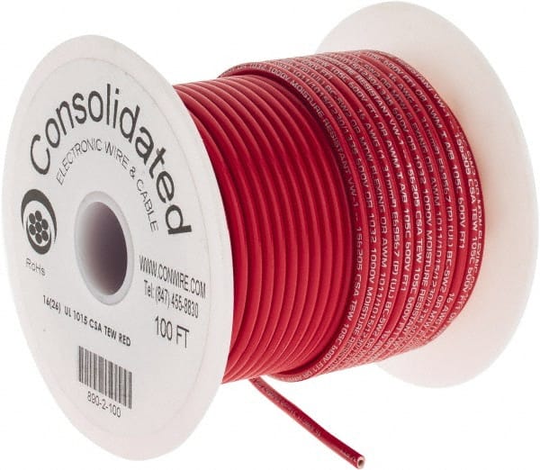 16 AWG, 26 Strand, 100' OAL, Tinned Copper Hook Up Wire MPN:890-2-100