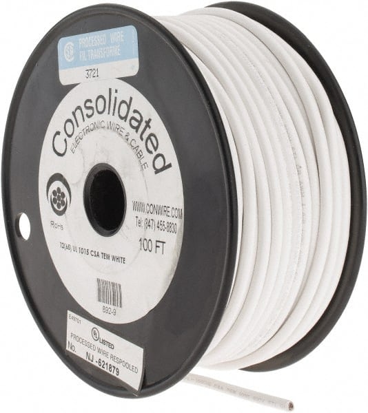 12 AWG, 65 Strand, 100' OAL, Tinned Copper Hook Up Wire MPN:892-9-100