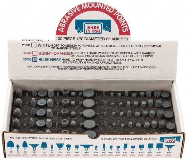 100 Piece Aluminum Oxide Vitrified Mounted Stone Abrasive Point Set MPN:925003KIT