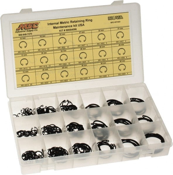 174 Piece, M10 to M40, Steel, Snap Internal Retaining Ring Assortment MPN:NFC-KIT243