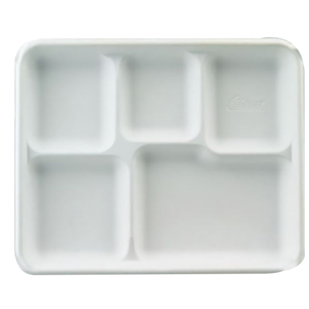 Huhtamaki Heavy-Duty 5-Compartment Disposable Pulp Paper Trays, Lunch, 12 1/2in x 8 1/2in, Tan, Case Of 500 MPN:22028