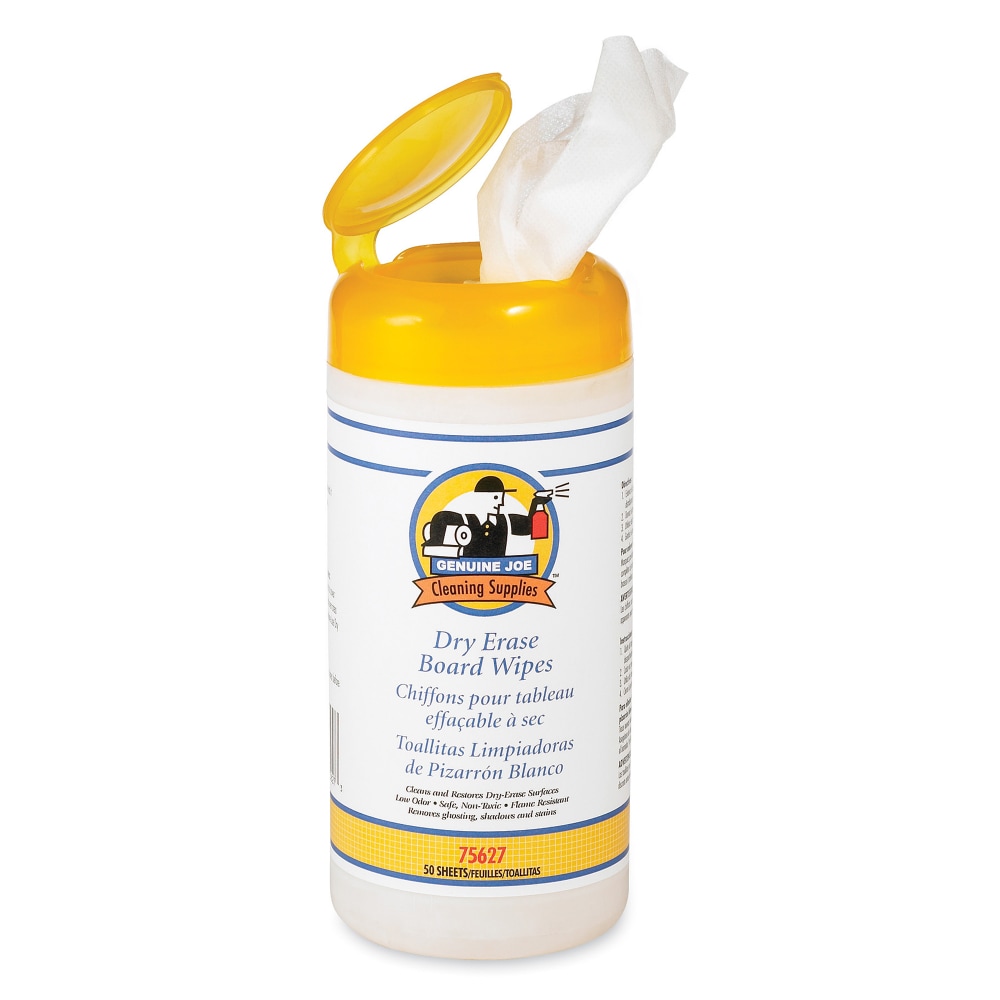 Genuine Joe Dry-Erase Board Cleaning Wipes, Container Of 50 Wipes (Min Order Qty 5) MPN:75627