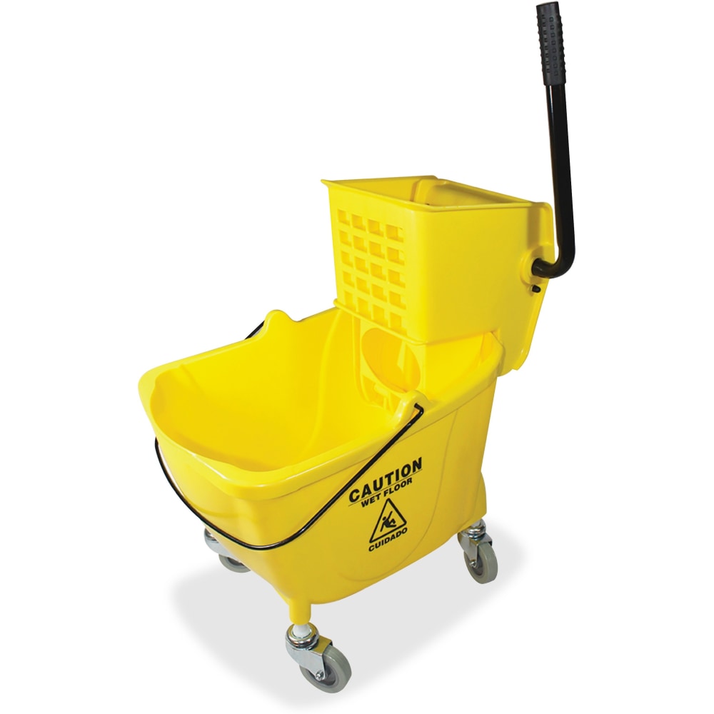 Genuine Joe 35-quart Side Press Mop Bucket & Wringer Combo - 8.75 gal - Caster - 21in x 16in x 14in - Yellow - 18 / Pallet MPN:02347PL