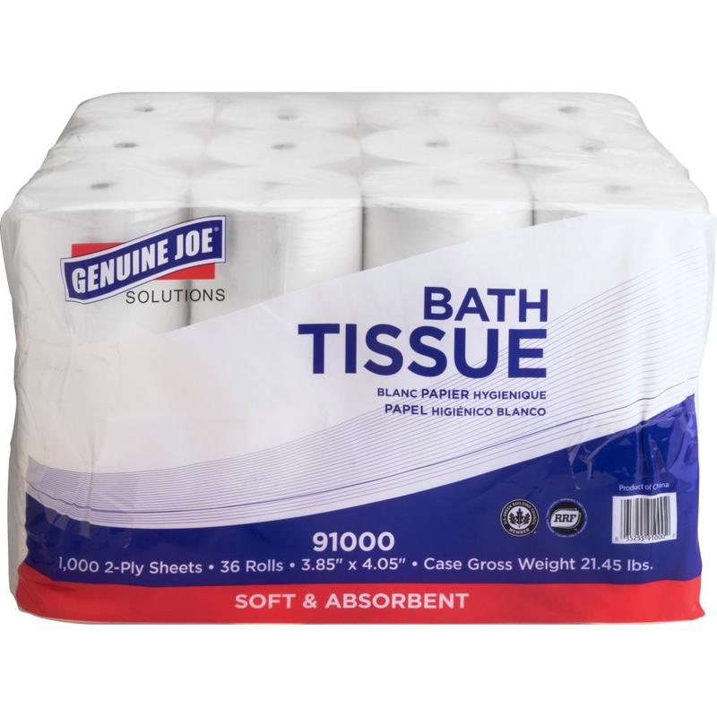 Genuine Joe Solutions Double Capacity Bath Tissue - 2 Ply - 1000 Sheets/Roll - White - 2016 / Pallet MPN:91000PL