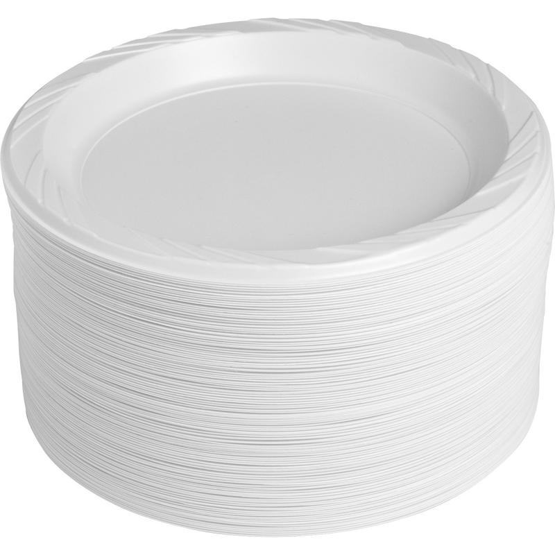 Genuine Joe Reusable/Disposable 9in Plastic Plates, White, Pack Of 125 (Min Order Qty 2) MPN:10329
