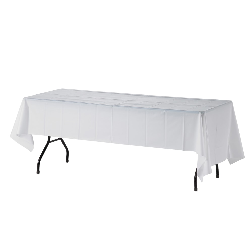 Genuine Joe Plastic Table Covers, 54in x 108in, White, Pack Of 6 (Min Order Qty 5) MPN:10328