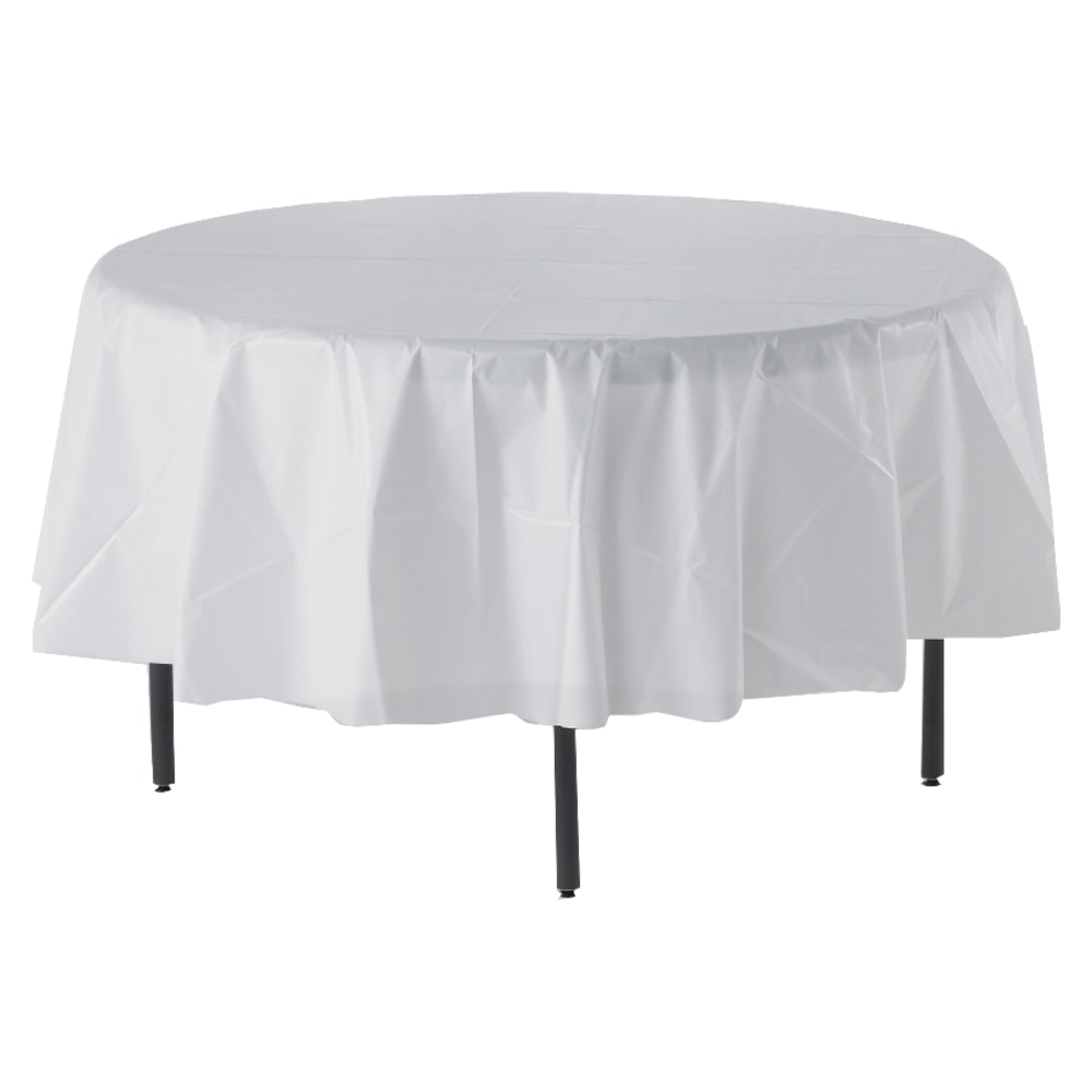 Genuine Joe Plastic Round Table Covers, 48in-60in Diameter, White, Pack Of 6 (Min Order Qty 4) MPN:10330