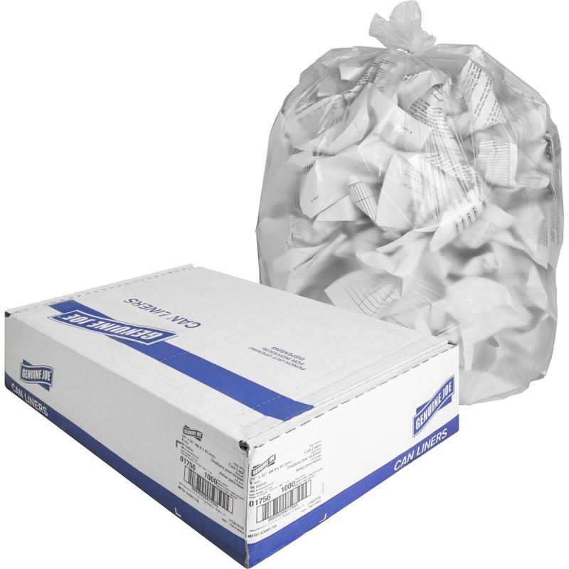 Genuine Joe High-Density Can Liners, 16 Gallons, 24in x 33in, Clear, Box Of 1,000 Liners MPN:01756