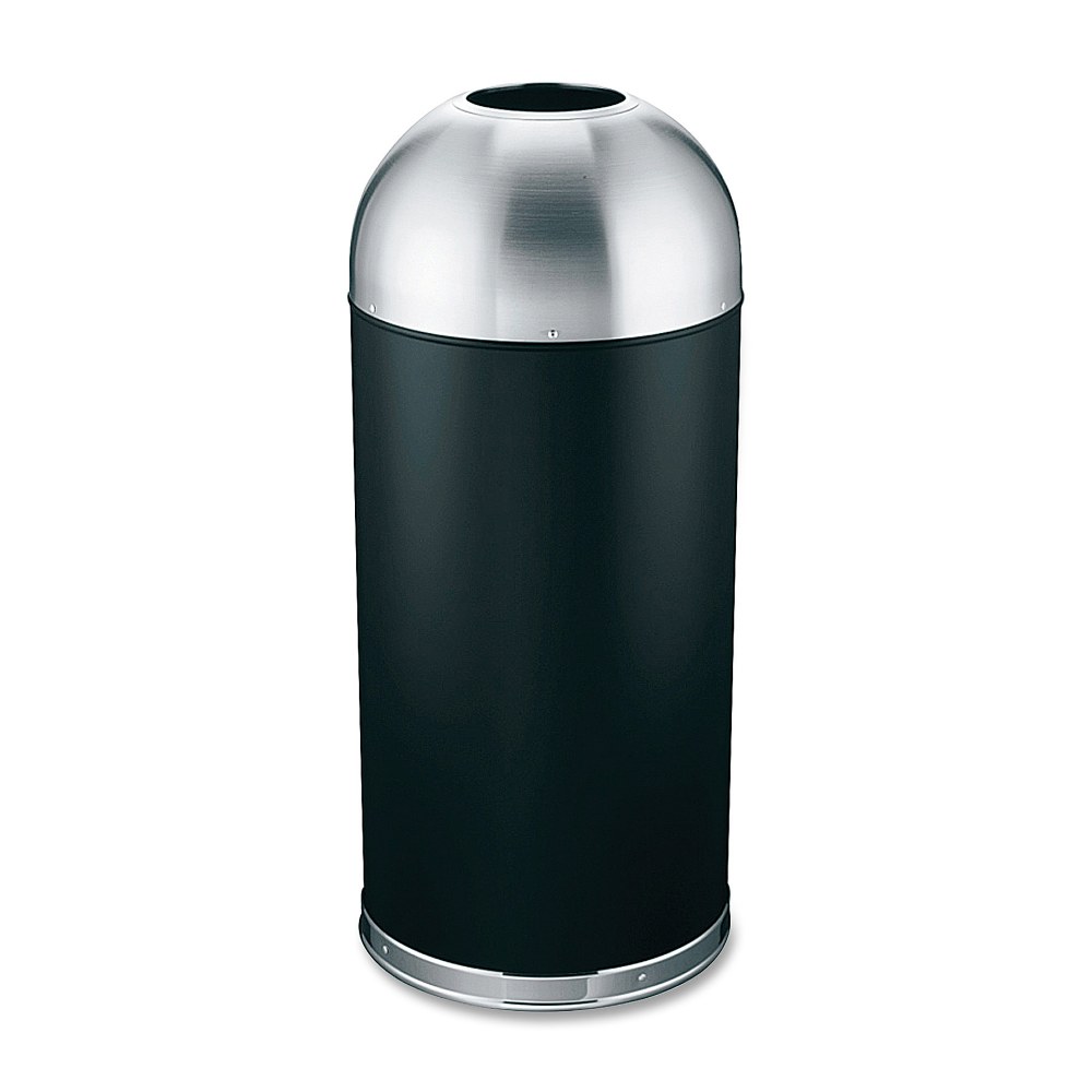 Genuine Joe 15-Gallon Dome-Top Trash Receptacle, Black/Silver MPN:58896