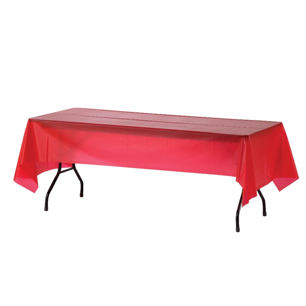 Genuine Joe Plastic Table Covers, 54in x 108in, Red, Pack Of 6 (Min Order Qty 5) MPN:10326