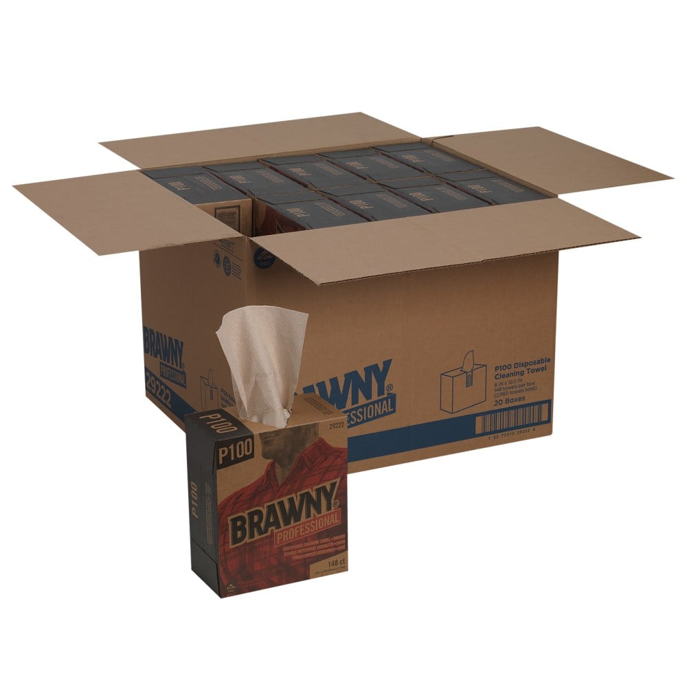 Brawny Professional by GP PRO P100 Disposable Cleaning Towels, 1/4 Fold, Brown, 148 Towels Per Box MPN:29222