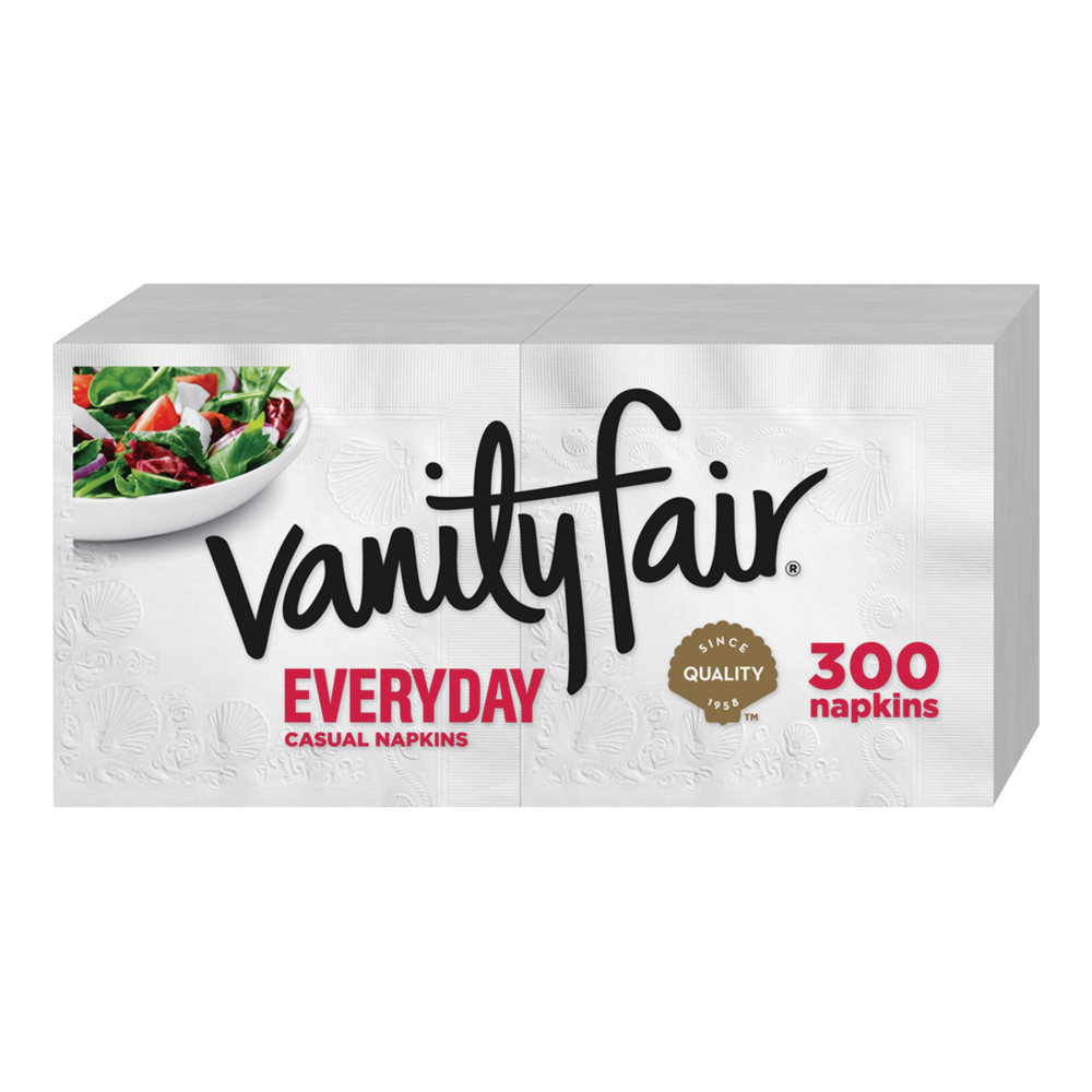 Vanity Fair Everyday Napkins, 2 Ply, 13in x 12-3/4in, White, 300 Per Pack, Case Of 8 Packs MPN:35503CT