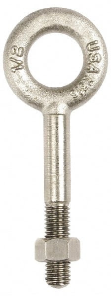 Fixed Lifting Eye Bolt: Without Shoulder, 500 lb Capacity, 1/4-20 Thread, Grade 316 Stainless Steel MPN:08205 1