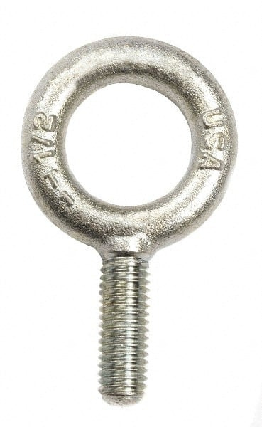 Fixed Lifting Eye Bolt: Without Shoulder, 2,200 lb Capacity, 1/2-13 Thread, Grade 316 Stainless Steel MPN:08268 6