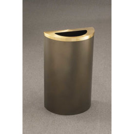 Glaro Steel Half Round Open Top Trash Can 14 Gallon  Satin Black with Satin Brass Lid 1891-BK-BE