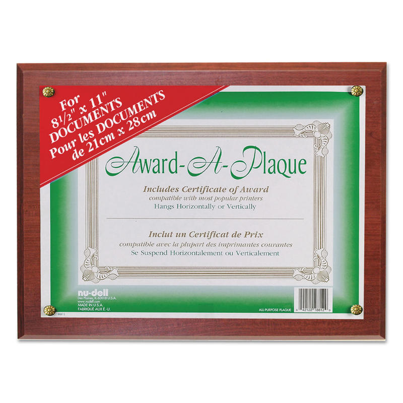 Golite nu-dell Woodgrain Award-A-Plaque - 13in x 10.50in Frame Size - Holds 11in x 8.50in Insert - Horizontal, Vertical - 1 Each - Mahogany (Min Order Qty 3) MPN:18813M