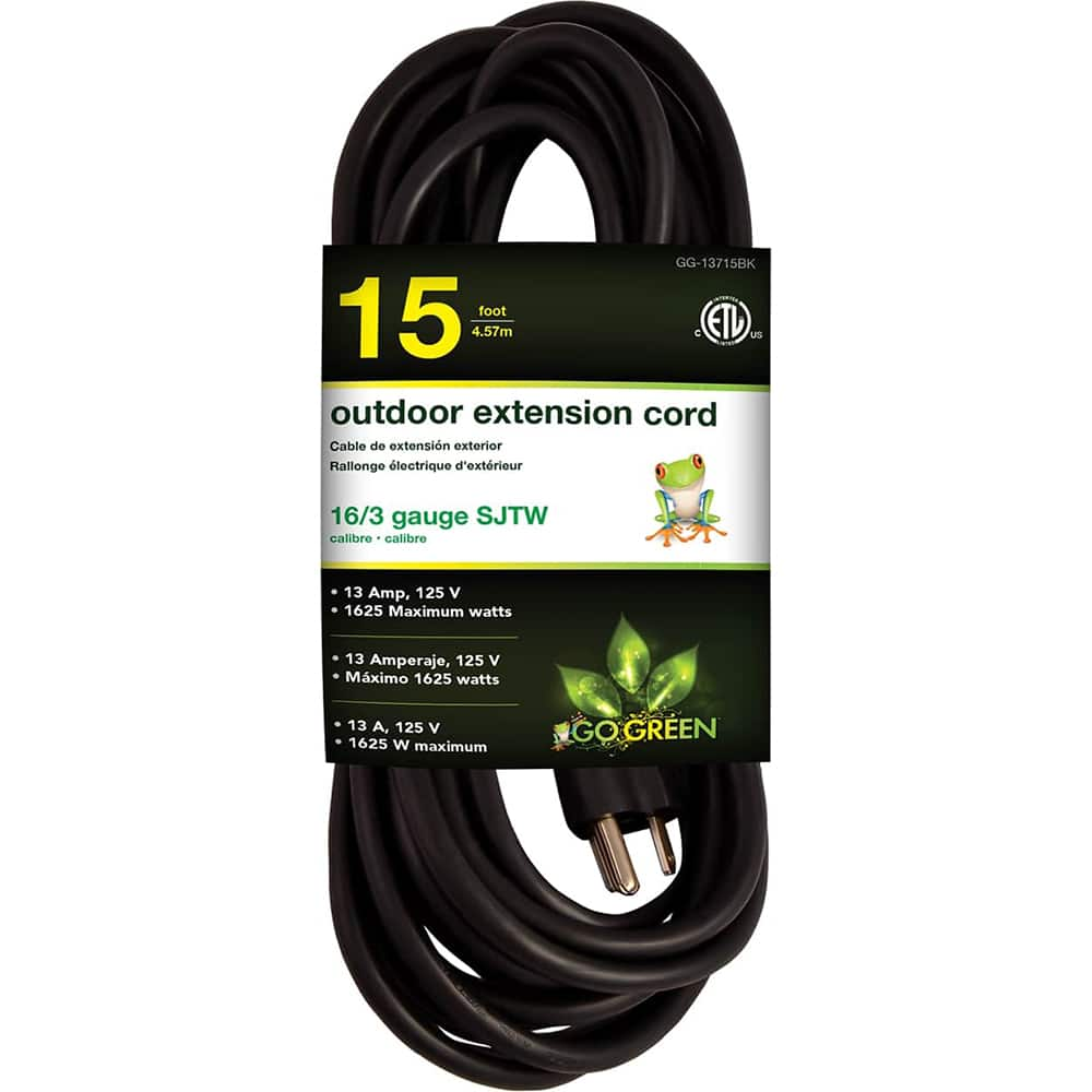 Power Cords, Cord Type: Extension Cord , Overall Length (Feet): 15 , Cord Color: Black , Amperage: 13 , Voltage: 125  MPN:GG-13715BK