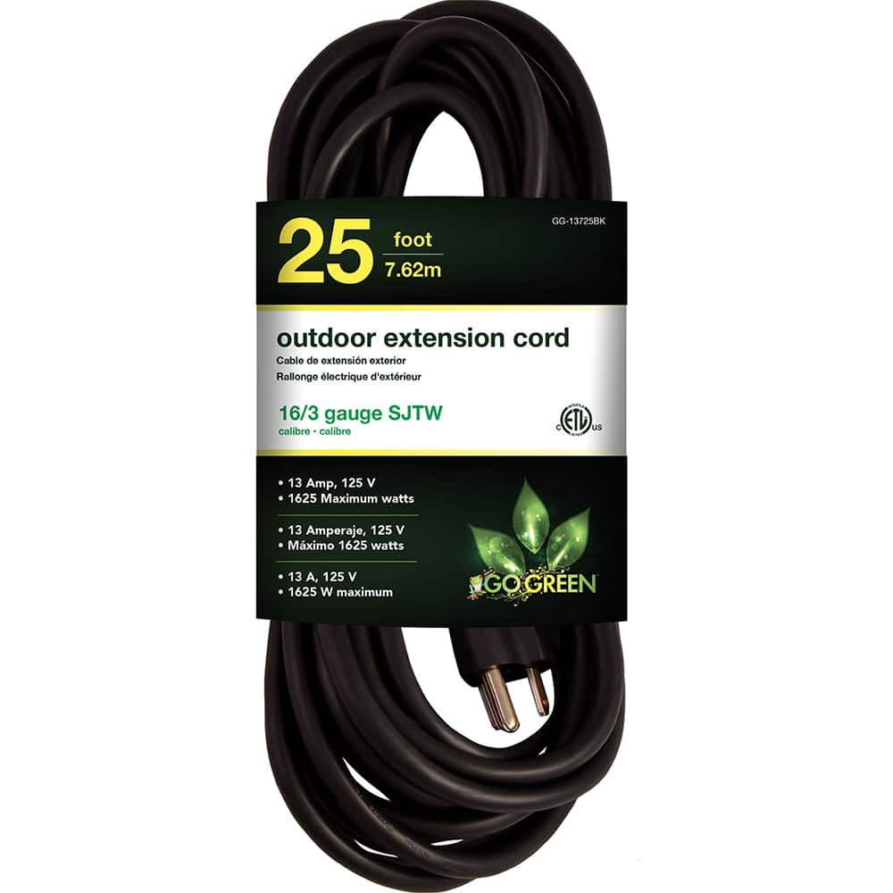 Power Cords, Cord Type: Extension Cord , Overall Length (Feet): 25 , Cord Color: Black , Amperage: 13 , Voltage: 125  MPN:GG-13725BK