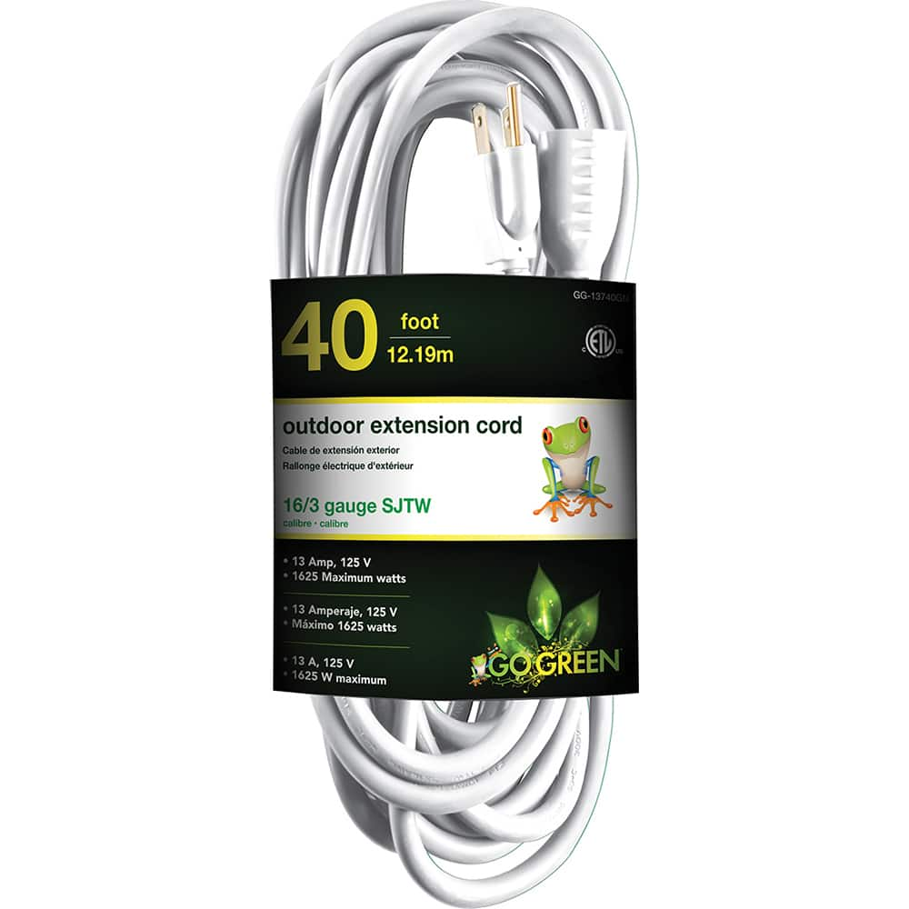 Power Cords, Cord Type: Extension Cord , Overall Length (Feet): 40 , Cord Color: White , Amperage: 15 , Voltage: 125  MPN:GG-13740WH